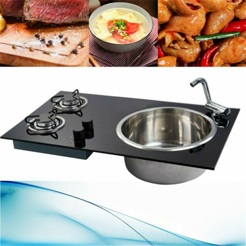 FUNTEN Portable 2 Burners LPG Gas Stove with Faucet Countertop Gas Cooker for Boat RV Camper